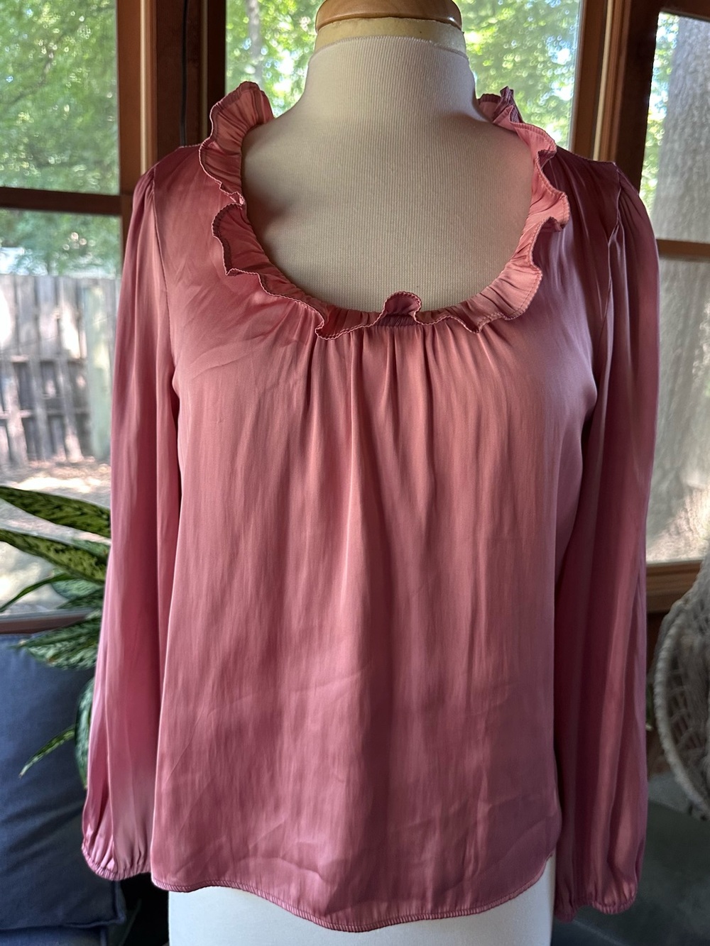J. Crew Dusty Pink Ruffle Neck Long-Sleeve Blouse